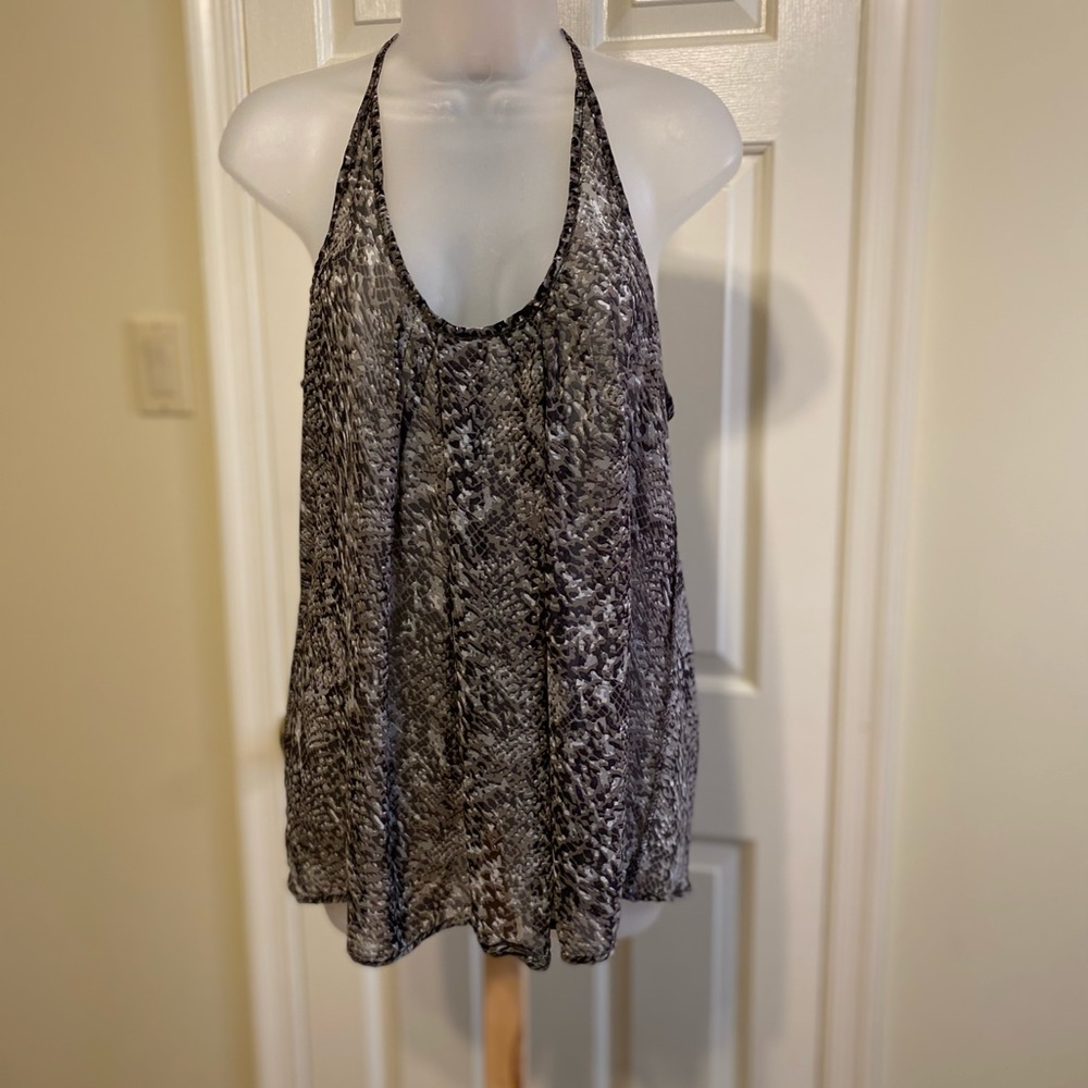 Black/gray/white animal print chiffon racer back top, XL (see measurements)